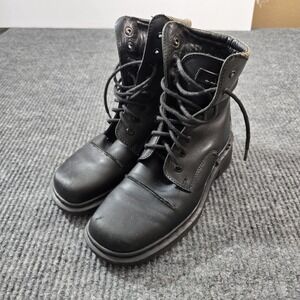 Dr Doc Martens Black Leather Cap Toe Combat Boots Size 5 Made In England AW004